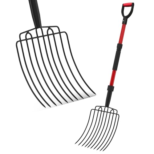 COSITA Pitchgabel für Garten, breite Heugabel mit 10 Metallzinken, robuste Gartengabel mit Fiberglasgriff, 111,8 cm, Hühnerstall Pitchgabeln für Gülle, Mulchen, Kompostieren, Rot