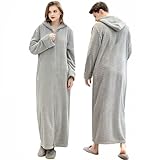 Oksun Womens Hooded Fleece Robe: Full Length Cozy Zipper Bathrobe - Plush Long Warm Winter Housecoat Nightgown (Gray, X-Large)