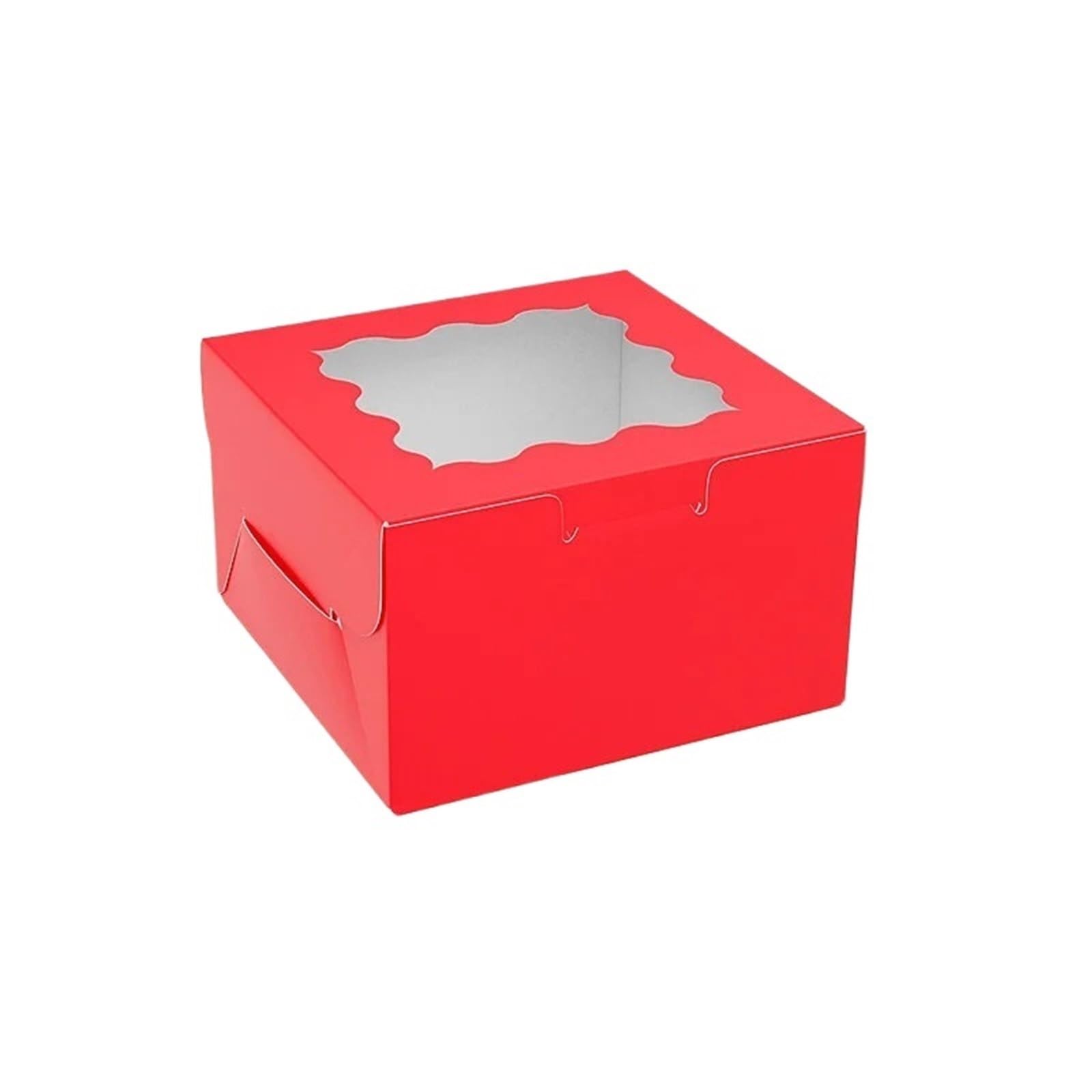 XPJYUA Bakery Boxes with Clear Window StoBag 20pcs Color Kraft Paper Box With Window Small Packaging For Cake Dessert Cookies Doughnut Storage Baking Party Favor(Red)