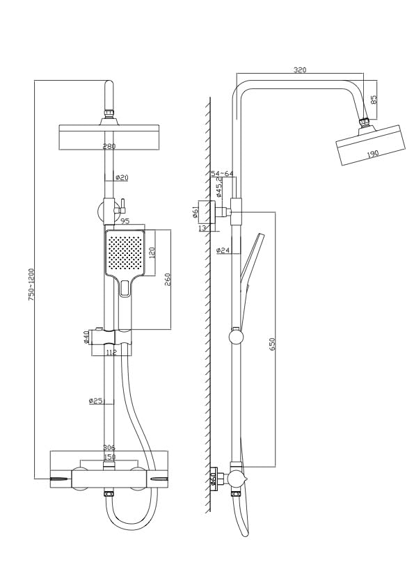 Colonne de douche thermostatique 2 modes avec douchette à main - 3