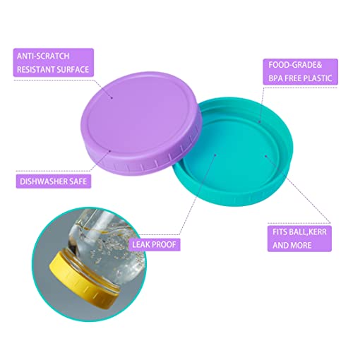 18 Pack 9 Wide Mouth & 9 Regular Mouth Mason Jar Lids with Silicone Rings,Thickened Leak-proof Lids Fit Ball,Kerr and More, 18 Color Plastic Lids, 86mm &70mm Plastic Mason Jar Lids