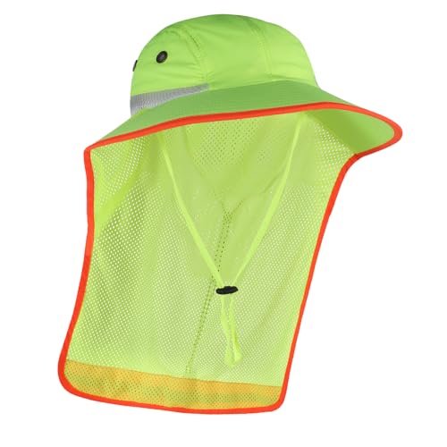 Image of High Visibility Sun Bucket Hat Reflective Neon Boonie Hat Summer Wide Brim Mesh Fishing Cap for Men Women