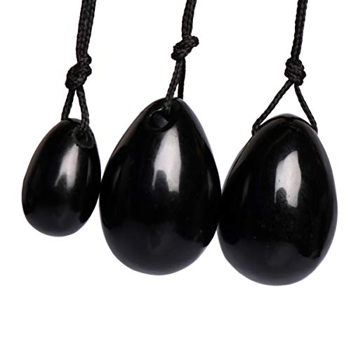 Gemhub Negra Obsidiana Yoni Egg Massage Stone 3PCS Natural Chakra Healing Yoga Ejercicio Huevos Para entrenar músculos pélvicos Ejercicio Kegel