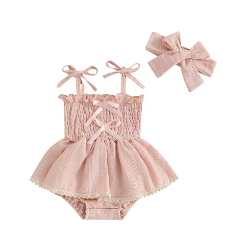 Image of Newborn Baby Girl Bodysuit Sleeveless Halter Frill Romper One-piece Jumpsuit with Headband Summer Clothes Set
