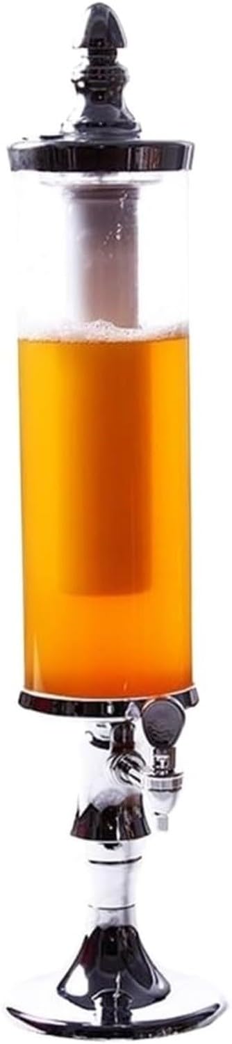 KGAIXN Party Drink Dispenser 2L/70oz Beer Juice Server with Ice Tube and Colored Lights for Beverage Container, Silver, 12.5x59cm