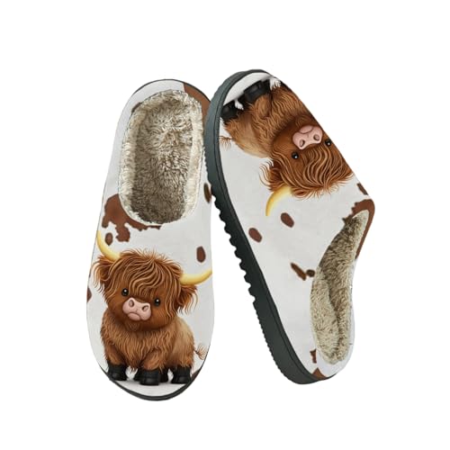 Edobao 3D Cute Highland Cow Plush Slippers Cozy Anti-Slip House Shoes 37 38