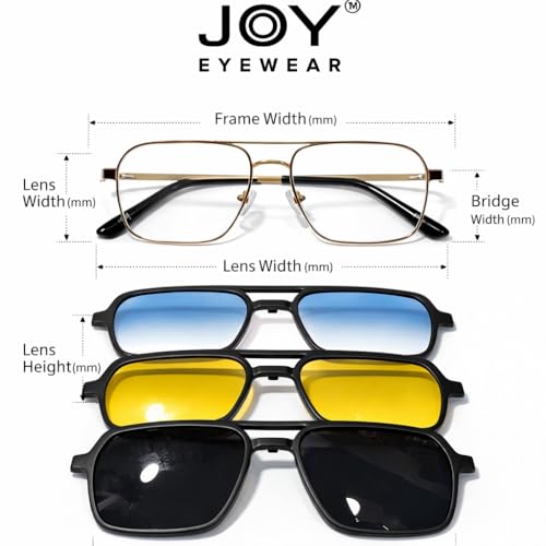 Image of Premium Tinted Eyeglasses with Magnetic Clip-On Sunglasses, 4-in-1, Matte Black Frame, Black Yellow Blue Lenses