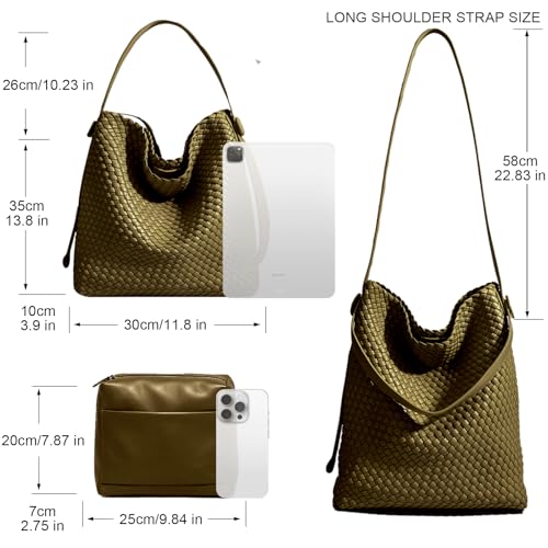 Image of Large Woven Tote Bag Vegan Leather Shoulder Bag for Women Fashion Travel Shopper Bag Top Handle Handbag and Purse