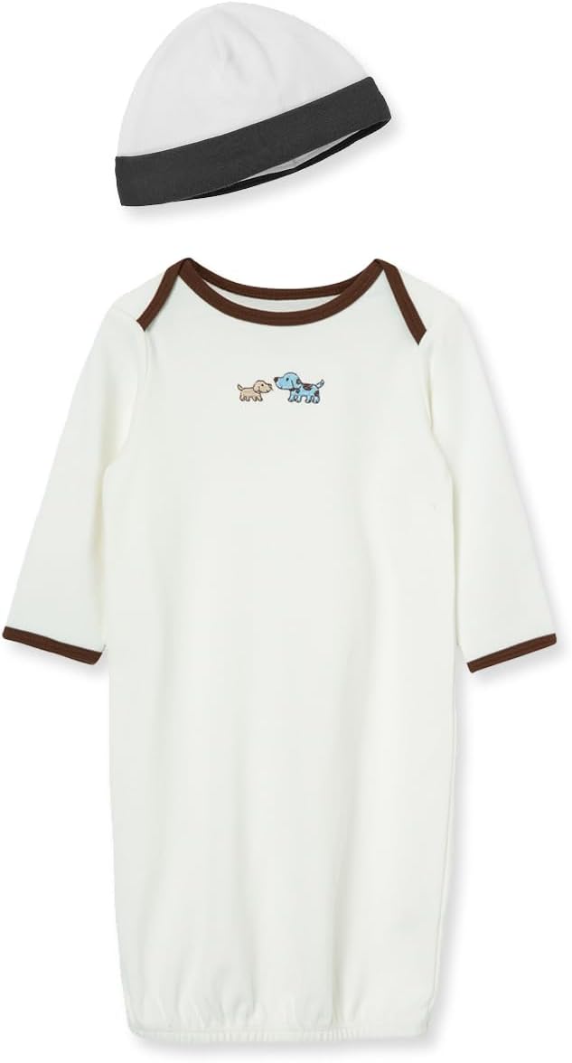 Little Me Clothes for Baby Boys’ 2-Piece Nightgown and Cap Set 100% Cotton with Elastic Bottom, Baby Essentials, 0-3 Months