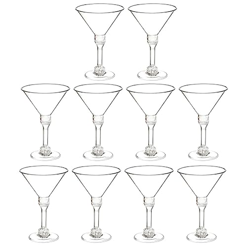 Wedding Disposable Cups Plastic Martini Glasses, Set of 10 Plastic Cocktail Glasses, Wine Cup for Poolside, Outdoors, Camping, and More Disposable Wine Glass