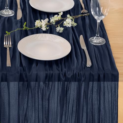 Image of MLMC 3 Pack Navy Blue Table Runner 10ft Rustic Summer Cheesecloth Table Runner Gauze Cheese Cloth Centerpiece Decororations 35x130 Inches for Wedding Baby Shower Outdoor Picninc Decor