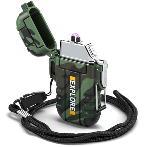 LcFun Electric Lighter USB C Rechargeable Plasma Lighter Windproof Flameless Arc Lighters, Waterproof Matches for Camping Hiking Hunting, Survival Tactical Gear Gifts for Men Fathers Husband