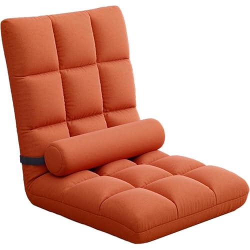 2024新型 座椅子 折りたたみ式 一人掛けソファー 洗えるカバーニング 背もたれ 腰枕付き 180度フラット可能 寝れる 姿勢安定 立体形状座面 クッション あぐら座椅子 リクライニング 低反発 折りたたみ収納 フロアチェア (スタイル-3,オレンジ)