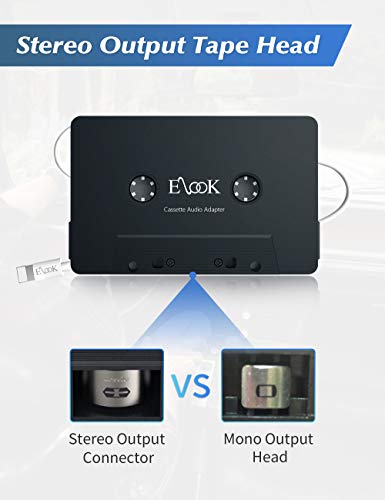 Elook Car Cassette Aux Adapter, with Audio Cable, Compatible for iOS System, Black