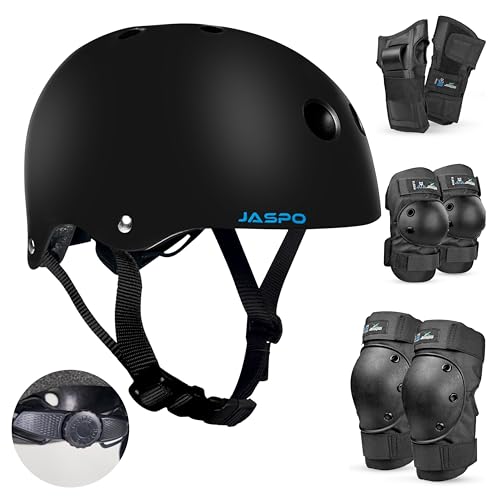 Image of Jaspo Vault Complete Kit | ABS Shell EPS Helmet & PE Shell Guards with 8mm EVA Foam Cushion | Comfort Fit Safety Gear for Skating, Cycling, Skateboarding & Scooter Riding (Combo, Large (55 to 61 cms)