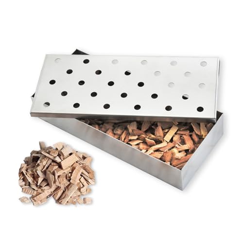 Affumicatore BBQ, Scatola Affumicatrice per Barbecue, Affumicatore in Acciaio Inox Smoker Box Accessori, Adatto per Barbecue a Gas e Barbecue a Carbonella