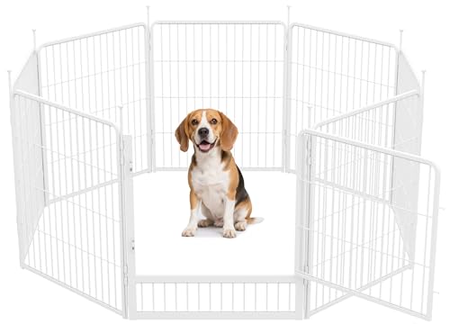SunsGrove 8-teilig Welpenauslauf 80cm Hoch, Rutschfester Hundestall für drinnen mit 1 Türen, Anti-Rost Hundezaun, Automatische Verriegelung, Weiß