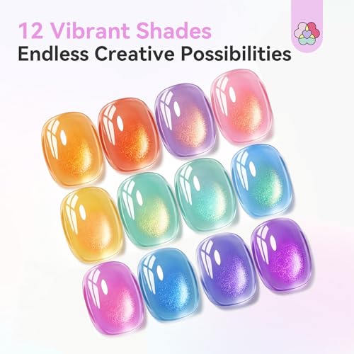Image of SAVILAND One Step Magnetic Cat Eye Gel Nail Polish Pens, 12 Colors | 3-in-1 base, color and top gel, twist dispensing, jelly magnetic finish, beginner-friendly application for home and travel