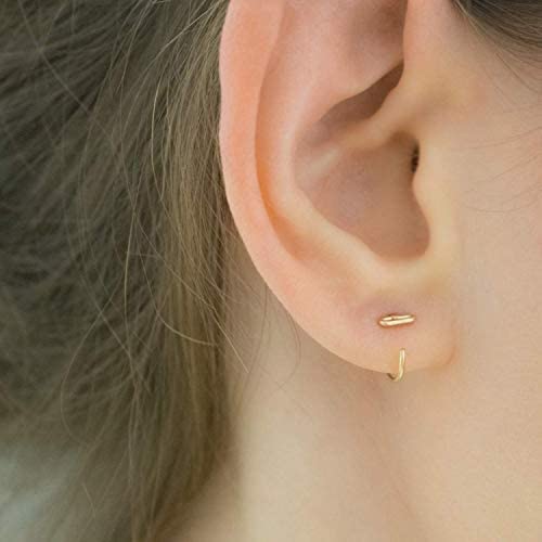 Miniatura 3 de Tiny Bar Studs Hugging Hoops Huggie Earrings Hug Earings