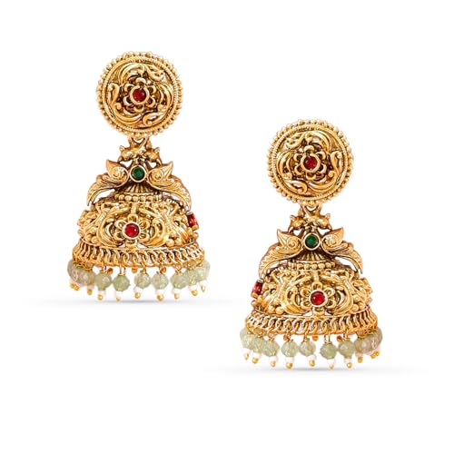 Image of Rubans Gold-Plated Jhumka Earrings for Women & Girls | Jhumki Traditional Wedding Fashion Ethnic Designer Jewellery Statement Gift