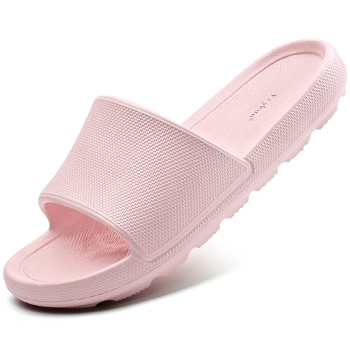 Frykun Shower Flip-flops for Womens Home Bathroom Sandals Non-slip Plastic Shower Slides Perfect for Elderly Hospital Spa Beach Pool Camping Travel Bath Indoor House Use(Pink 40-41)