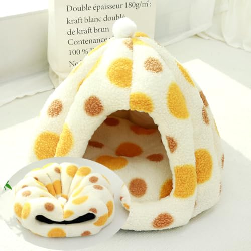 かわいいパンプキン猫ベッド Idoor 水玉パンプキン型猫洞窟ベッド 取り外し可能なクッション枕付き 半閉ペットテントベッド 小型犬小屋