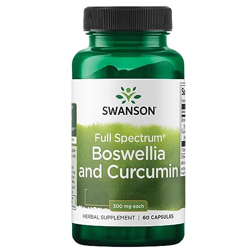 Swanson, Full Spectrum Boswellia and Curcumin, Encens et Curcuma, 60 Capsules, Hautement Dosé, Testé en Laboratoire, Sans Soja, Sans Gluten, Sans OGM