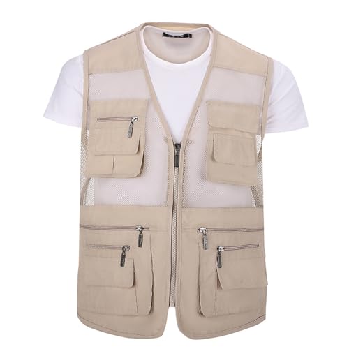 MXDVSN Gilet da Pesca da Uomo All'aperto Giacca Multi Tasca Leggero Rete Estivo Rapida Giubbotto Sportivo Traspirante Senza Maniche Giacche Fotografia Campeggio Giacca 01-XL