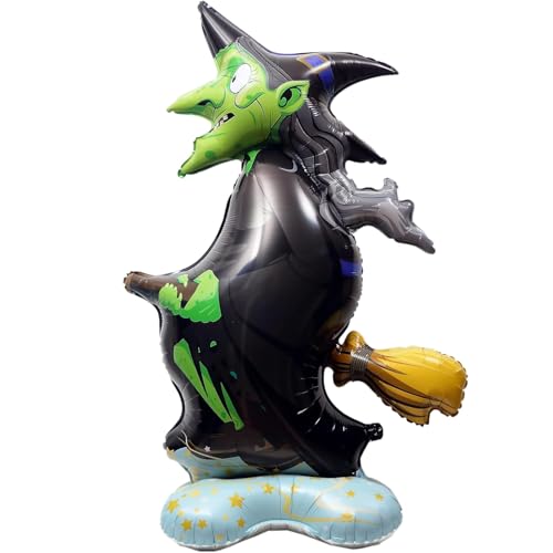 Image of Rozi Decoration Halloween Witch Balloon Decoration - Giant Foil Witch on Broomstick Balloon for Spooky Party, Haunted House & Trick-or-Treat Supplies Pack of 1 Pcs