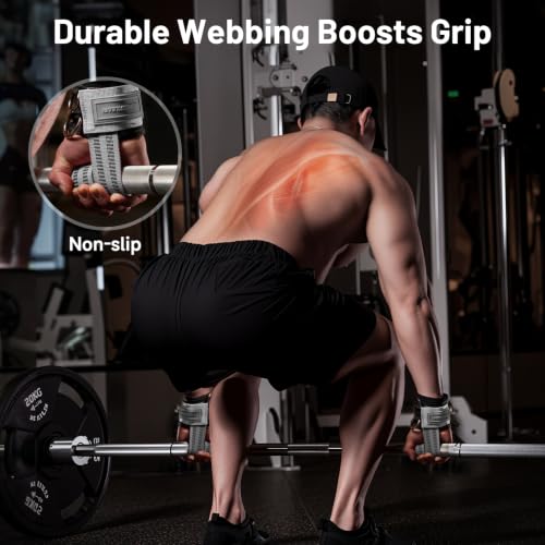 Image of MANUEKLEAR Non-Slip Wrist Straps for Weightlifting Deadlifting, Gym Lifting Straps with D Rings for Cable Machine Workout, 10mm Neoprene Padded Weight lifting Wrist Wraps for Men Women (Grey, M (16.0-19.0 cm))