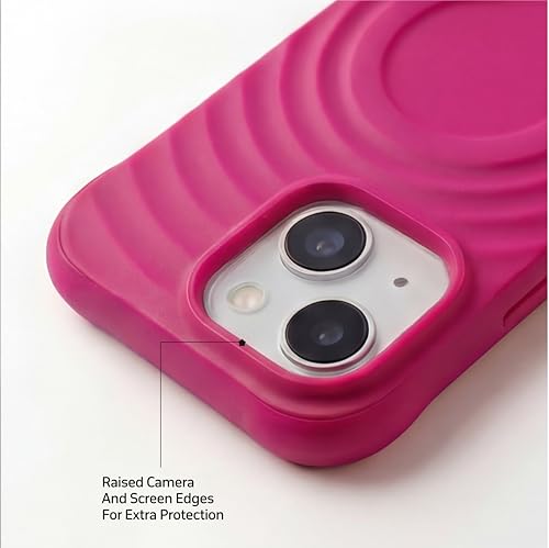 Image of amazon basics Shockproof Case for iPhone 15 Plus | Ripple Pattern | Camera Protection | Protective Cover with Enhanced Grip & Wireless Charging Support - Maroon Red