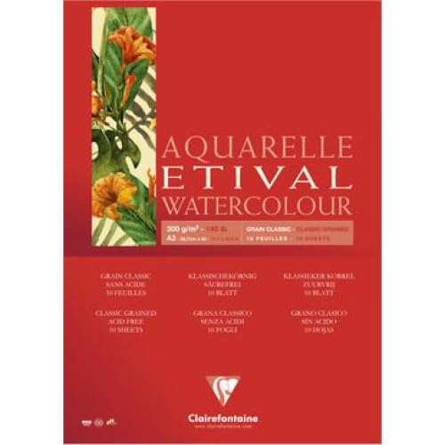 Lot de 5 Bloc encollé de 10 feuilles de papier aquarelle Etival grain Classic, 300 g/m², A3