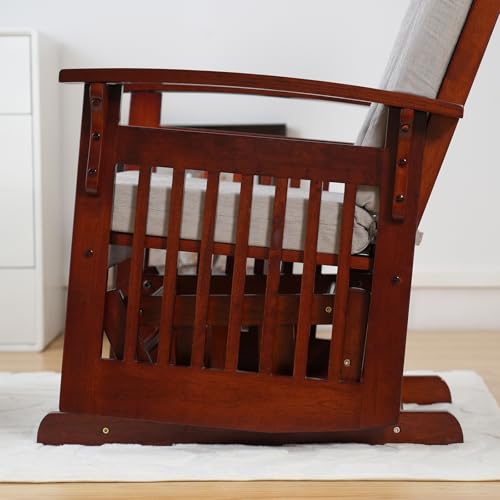 Image of Rustic Rubber Wood Glider and Ottoman Set, Nursery Glider Chair for Breastfeeding and Relaxing, Comfortable Rocking Chair for Living Room and Bedroom(Beige)
