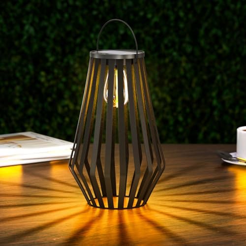 uuffoo 1 Pack Metal Solar Lanterns Outdoor Water-Resistant with Light Sensor Auto-On at Dusk Hanging Solar Lanterns Decor Gifts for Women Mom Grandma Garden, Yard, Patio, Backyard, Porch, Courtyard