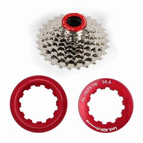 2Pcs 6T Cassette Lock Ring, Aluminium Alloy Bike Flywheel Lockring Cover for 7-11 Speed Mountain Bike Bicycle Cycling (Red)