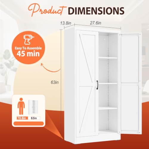 Image of PAOFIN 63 inch White Metal Storage Pantry Cabinet