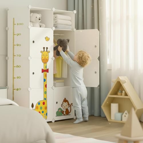 Image of 8 Door Foldable Plastic Wardrobe for Clothes Baby Cupboard for Clothes Storage, Wardrobe for Kids, Plastic Almirah, Collapsible Wardrobe for Living Room (White-O4, 6+2-Door)