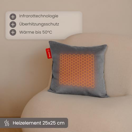 Auronic Heizkissen Kabellos - Wärmekissen mit Akku - Kabelloses Kissen mit Abschaltautomatik - Elektrisches - Beheizbares - Infrarot - Aufladbar - Für Rücken - 45x45cm