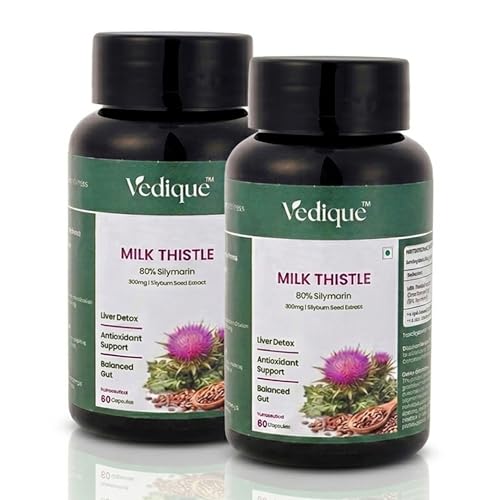 Image of Milk Thistle Capsules 600 mg | 80% Silymarin Extract | Liver Detox & Support Supplement | Antioxidant Formula | 60 Veg Capsules Each Pack (Pack of 2)