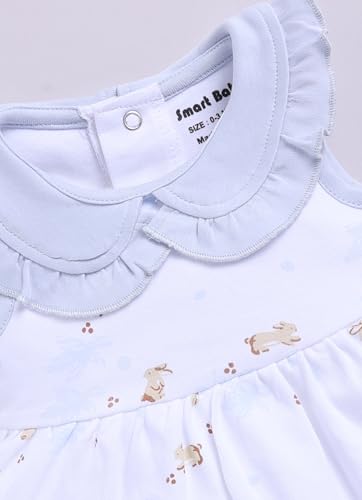 Image of Smart Baby Cotton Frock Set for Baby Girl - Stylish Soft Dress Rabbit Print & Frill Collar | Pack of 1
