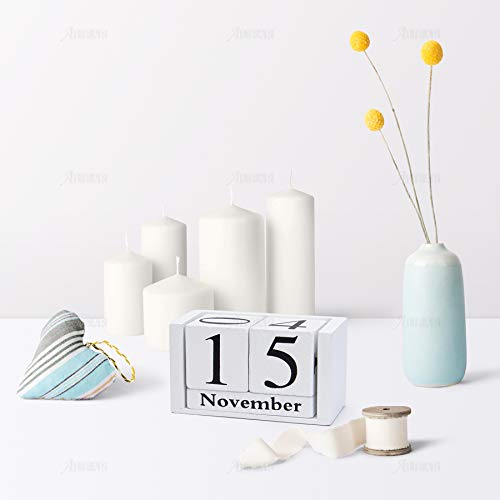 AUEAR, Calendário branco vintage de madeira, blocos perpétuos, calendário cubo com mês e dia para es