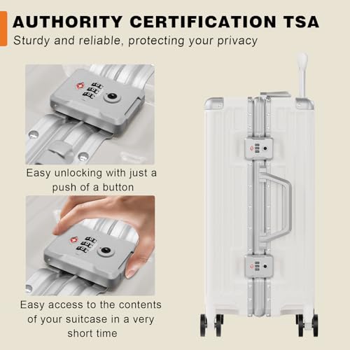 Image of AnyZip Carry On Luggage PC+ABS Aluminum Frame Zipperless Luggage Hard Shell Suitcase with TSA Lock Double Spinner Wheels 20 Inch White