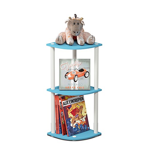 Image of Furinno Turn-N-Tube Toolless Assembly 3-Tier Storage Shelves, Light Blue | Blue Corner Shelf, Open Storage Book Shelf, for Organization and Storage, Living Room, Home Office, Bedroom