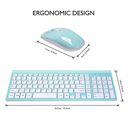 Image of cimetech Wireless Keyboard and Mouse Combo, 2.4G Comfortable Ultra Slim Ergonomic Keyboard, Plug and Play Compact Full Size Keyboard for Mac, Windows, Laptop, Tablet, Computer (Green)