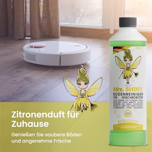 Mrs. SHINY - Wischroboter Reinigungsmittel mit Frischeduft - streifenfreie Sauberkeit & schnelles Trocknen - Bodenreiniger Wischroboter - Kompatibel mit allen Saugwischern - 750ml (Zitrone) 6