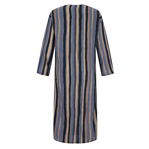 Men's Striped Robe Button Up Long Sleeve Kaftan Thobe Splits Long Gown Casual Shirt Ramadan Mosque Madrasa Outfits3
