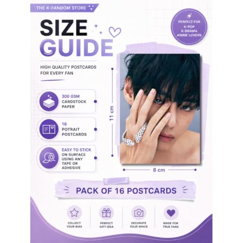 Image of The k-Fandom Store Bangtan V Photocards Pack of 16 (8 x 11 cm) | Taehyung Posters | Pinterest Wall Posters | K-Pop Posters | K-Pop | Wall Prints for Room | For Gifting | For Birthday (Pack of 16)
