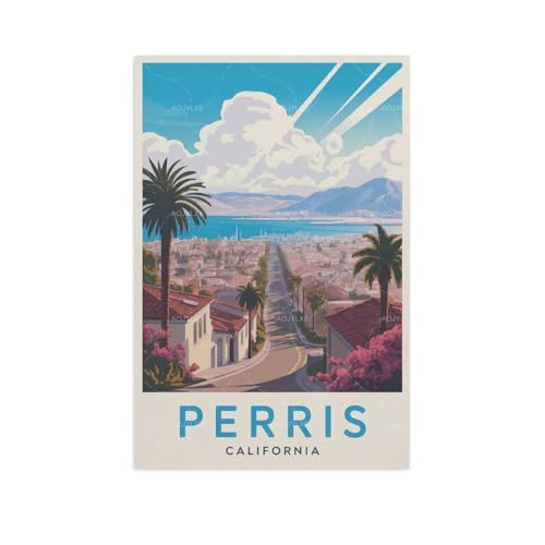 AOJYLXE Perris California – Toile murale vintage avec impression HD de paysage urbain rétro pour salon, galerie, décoration murale, cadeau, 20 x 30 cm