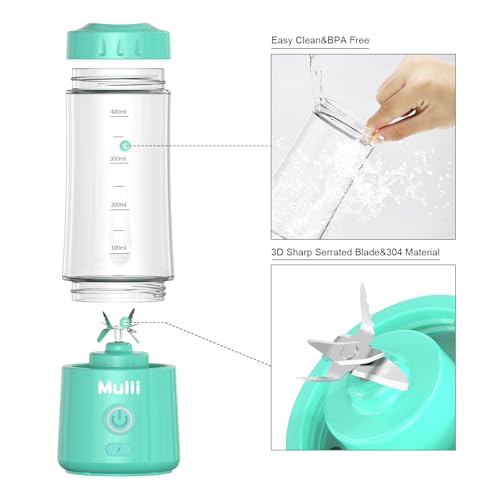 Mulli Portable Blender,USB Rechargeable Personal Mixer for Smoothie and Shakes, Mini Blender with Six Blades for Baby Food,Travel,Gym(Update)