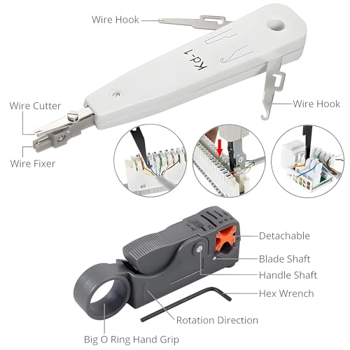Image of XIKKART Crimping Tool RJ45, Wire Cutter, Tool Kit, Cat5 Cat5e Cat6, 50PCS RJ45 Cat6 Passthrough Connectors, 50PCS Covers, Network Cable Tester, Wire Punch Down Cutter, Battery, Pass Through Tool kit